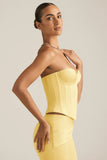 Satin Lace Up Corset Top in Pastel Yellow