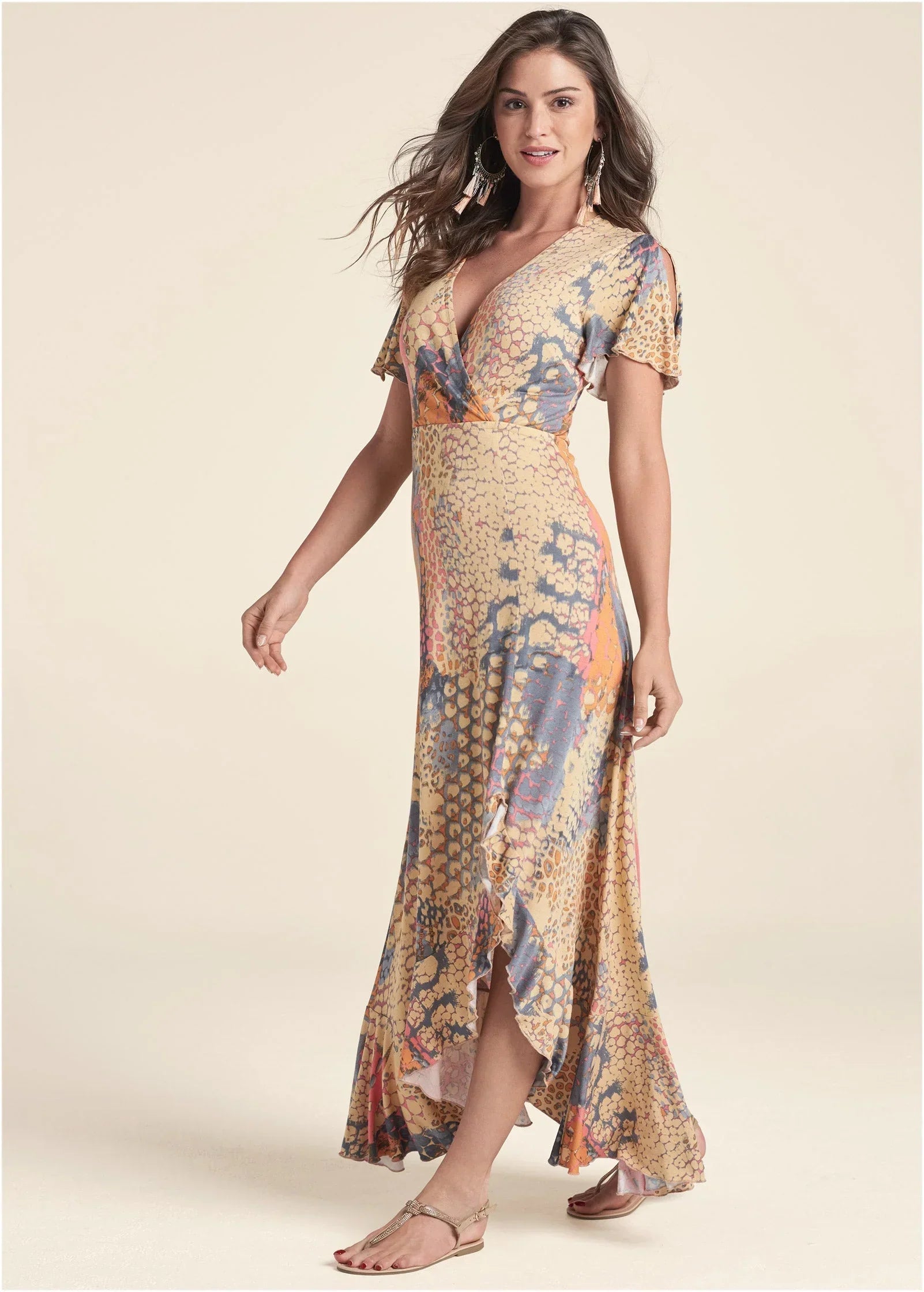 Wrap Maxi Dress Orange Multi