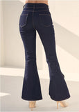 Ruffle Slit Hem Jeans Indigo Blue