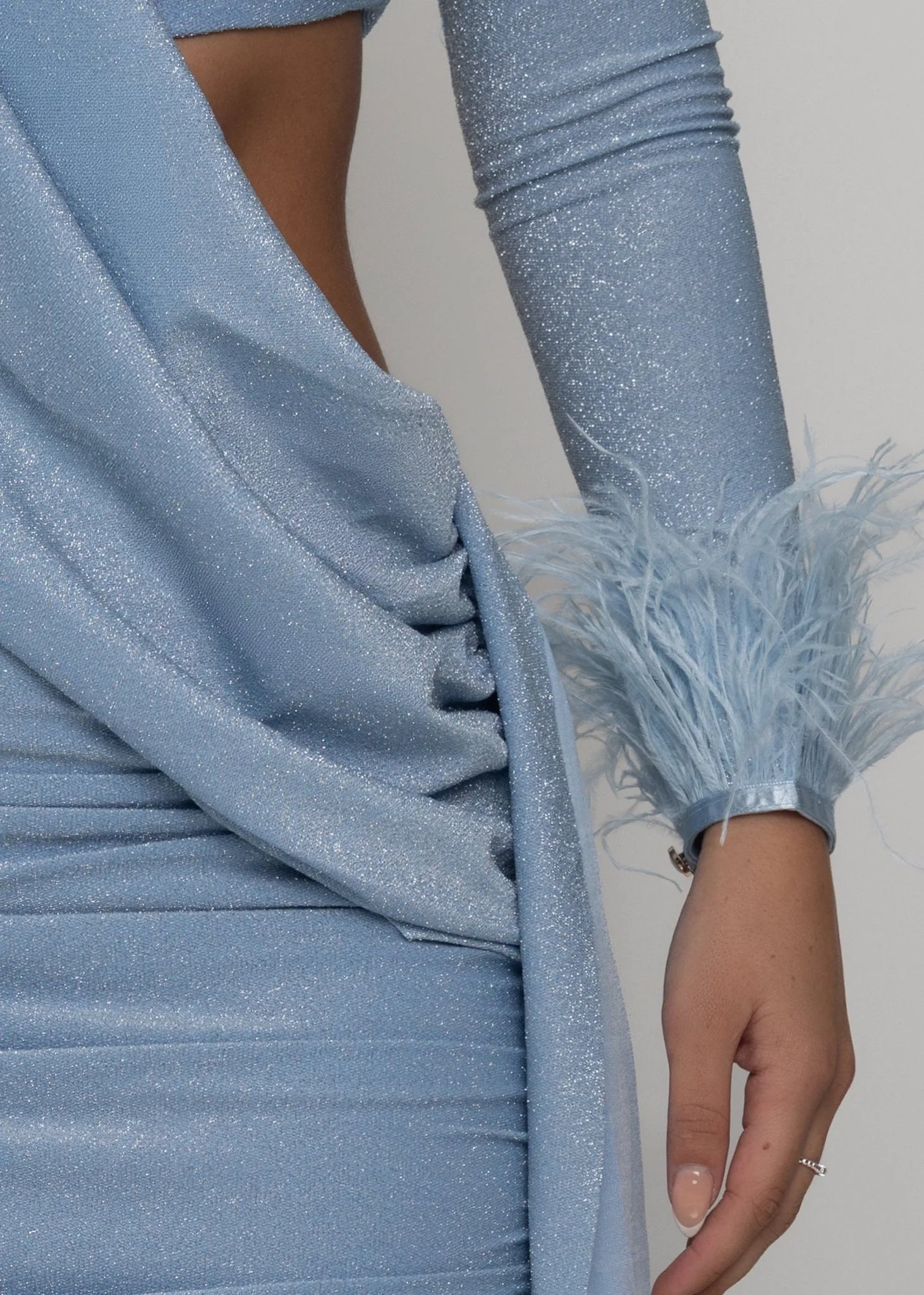 Elevated Romance Feather Detail Mini Dress Blue