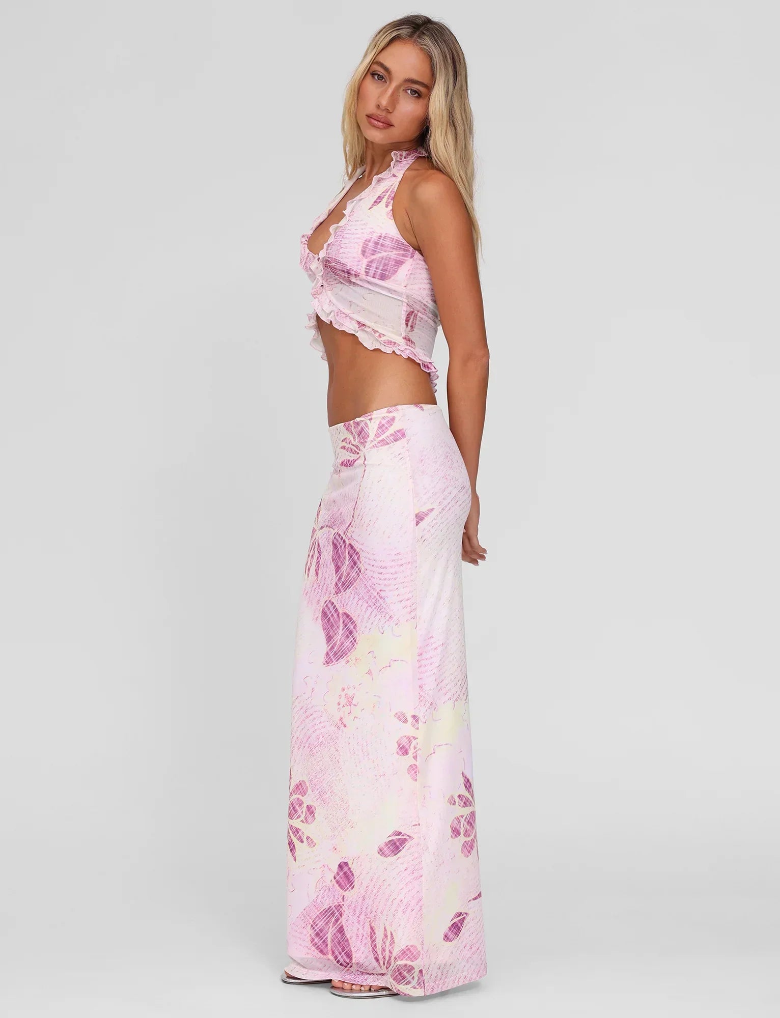 DALILA MIDI SKIRT GRUNGE FLORAL MAGENTA