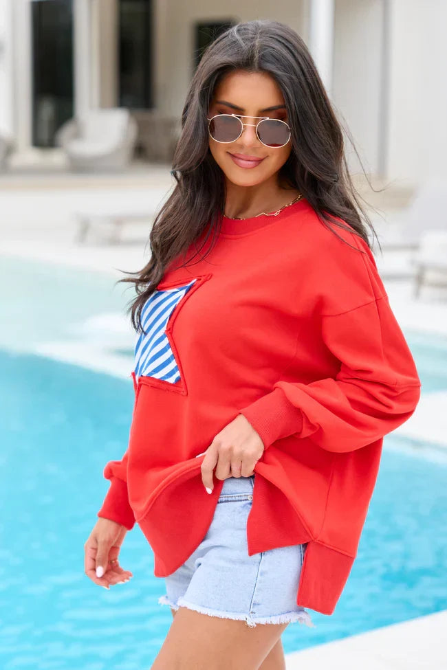 Solstice Red And Blue Striped Star Pullover