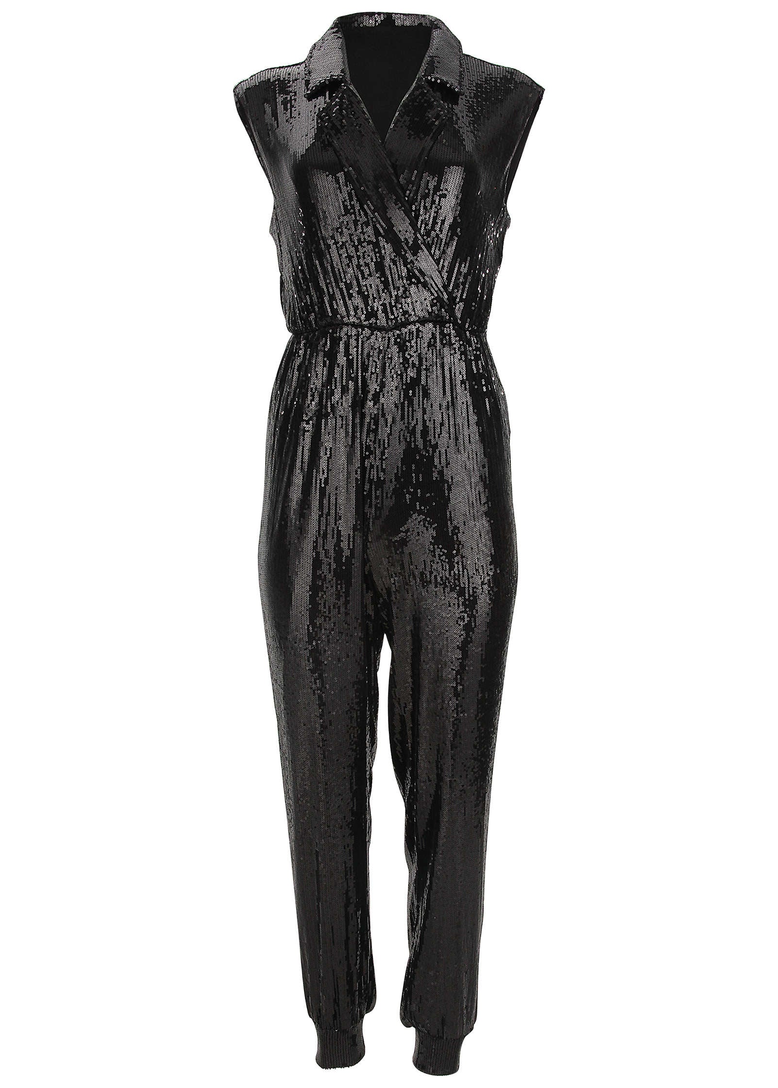 Sleeveless Sequin Jogger Jumpsuit Jet Black