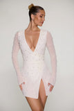 Embellished Wrap Over A Line Mini Dress in Ivory