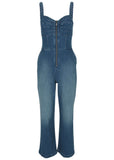 Braided Strap Denim Jumpsuit Medium Wash