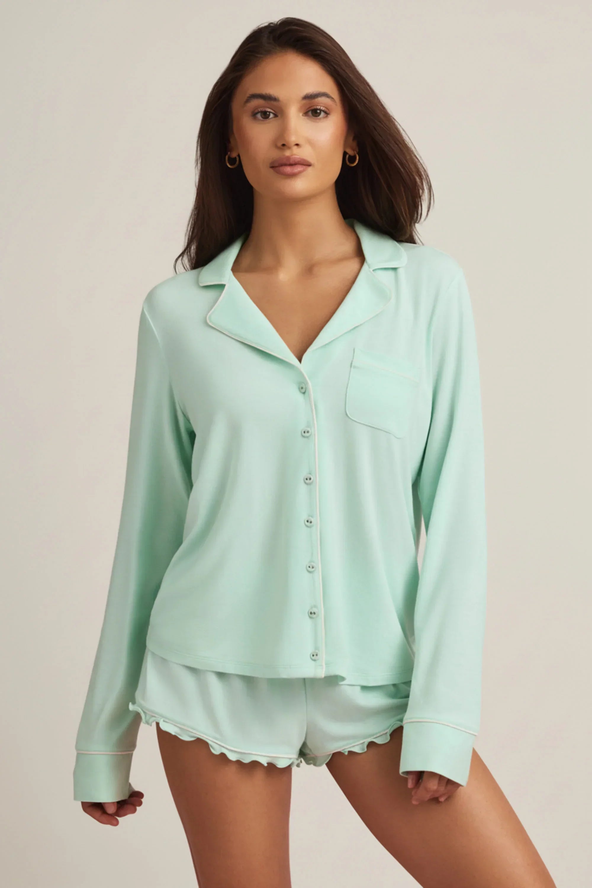 Modal Long Sleeve Pyjama Top in Mint