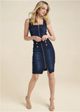 Zip Front Denim Dress Dark Wash