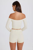 Soft Jersey Off Shoulder Halterneck Longline Top in Cream