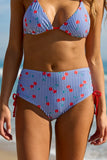 High Tide Cherry On Stripe Navy High Waisted Bikini Bottom