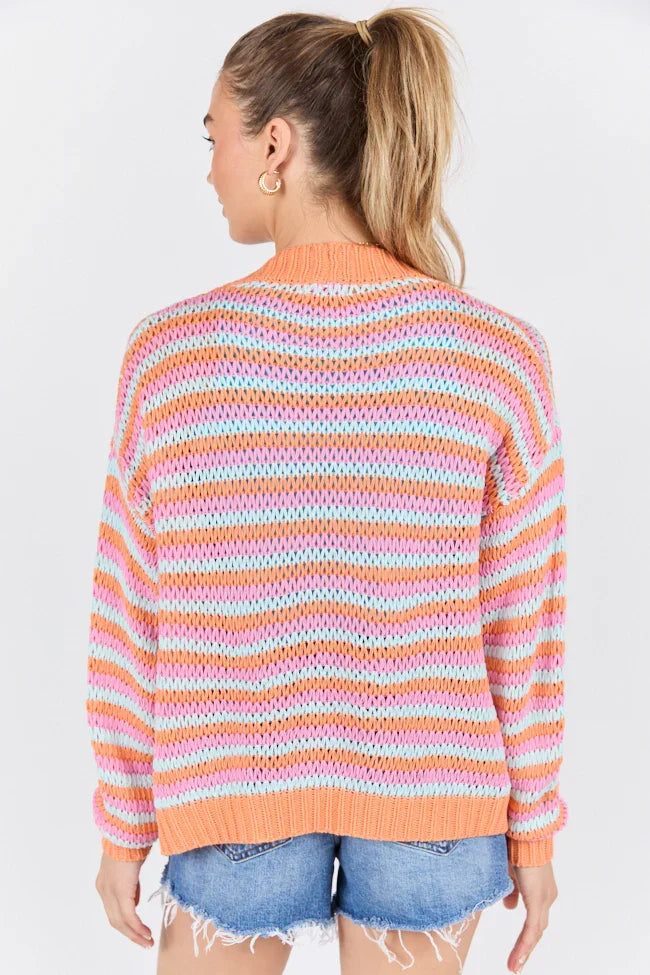 Youre My Muse Pink Orange and Mint Multi Stripe Cardigan