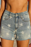 Star Print Raw Edge Denim Shorts