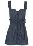 Casual Linen Romper Navy Dot Stripe