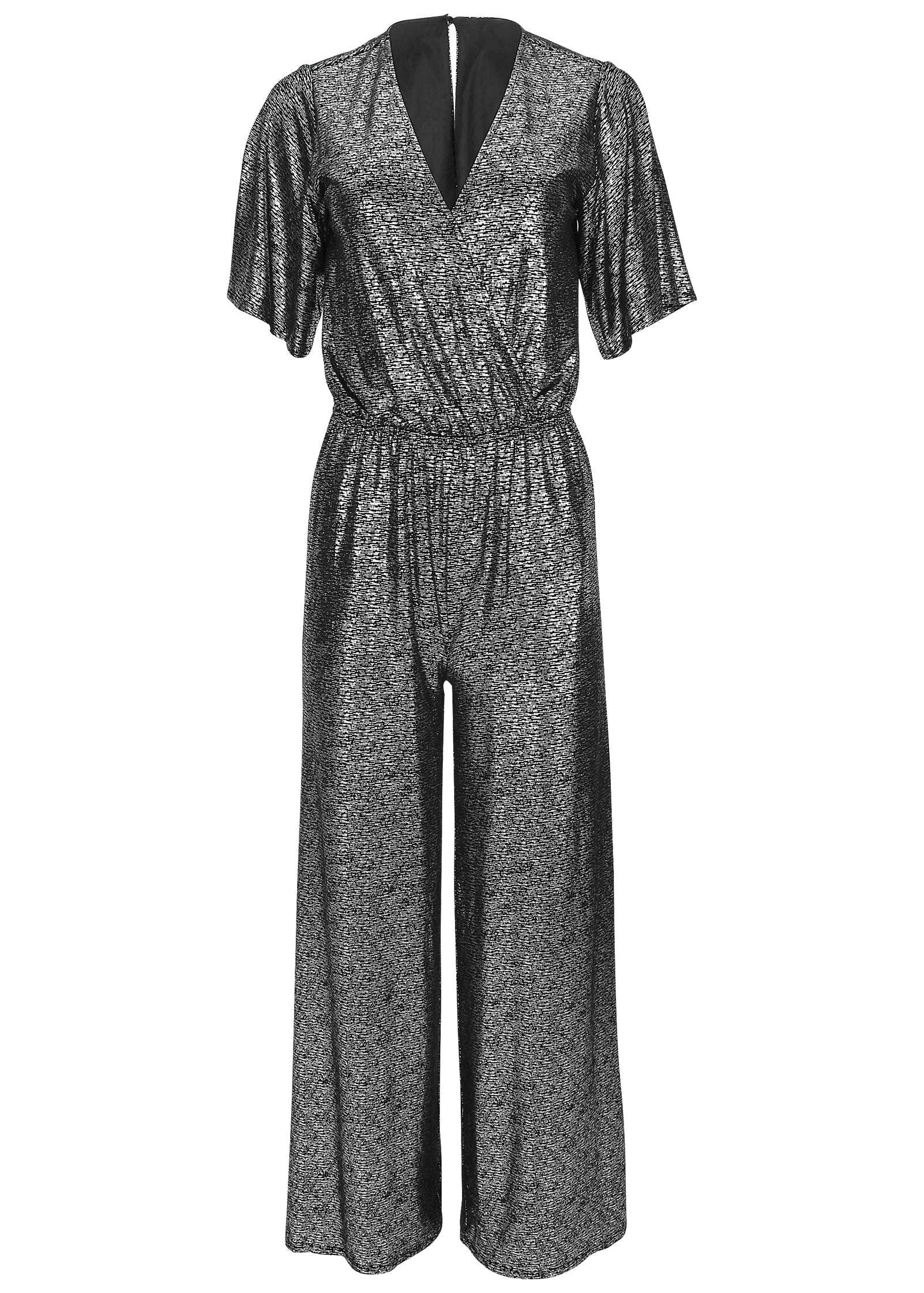 Metallic Flutter Sleeve Jumpsuit Silver