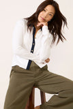 Knit Contrast Long Sleeve Polo