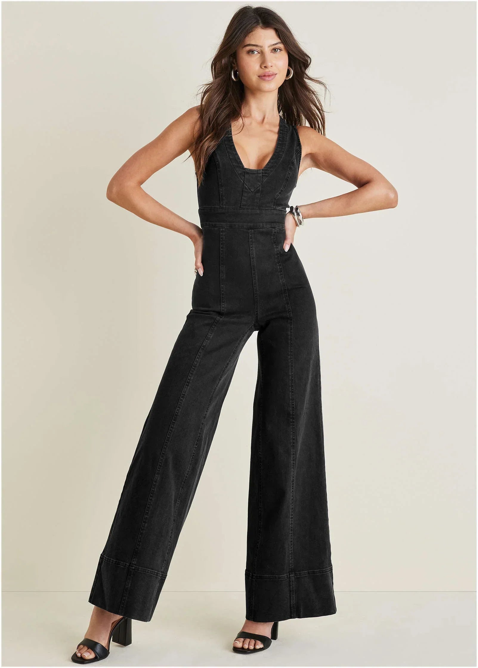 Stretch Denim Jumpsuit Black Wash