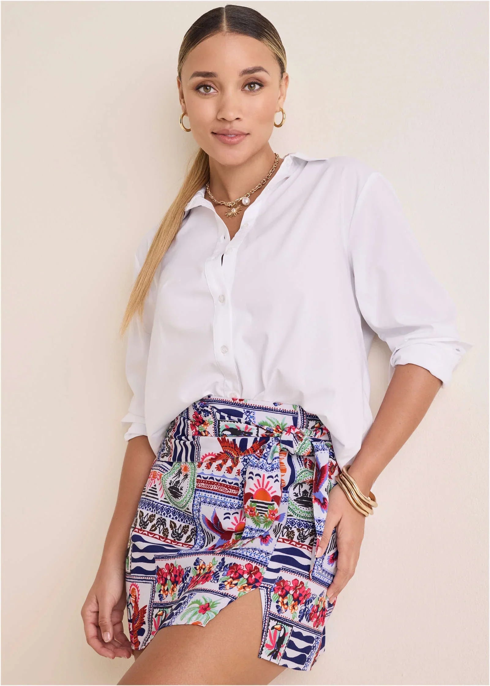 Side Slit Mini Skirt Postcard Vacay
