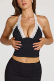 Modal Lace Trim Halterneck Top in Black