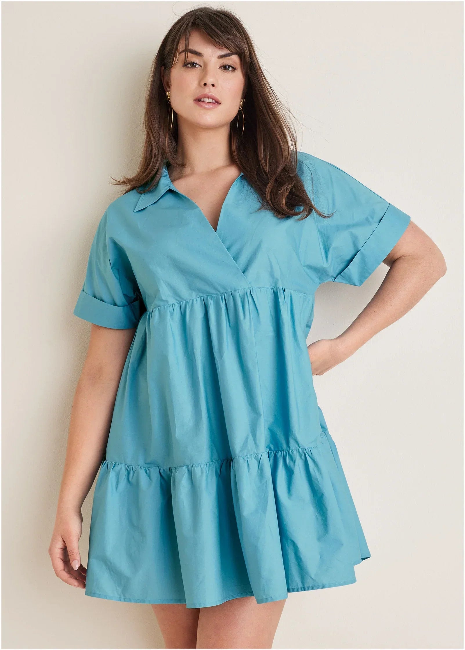 Cotton Poplin Tiered Dress Blue
