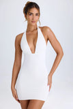 Cowl Back Halterneck Mini Dress in White