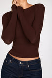 Ribbed Modal Ruched Long Sleeve Top in Chocolate Brown