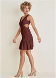 Fluted Satin Mini Dress Auburn