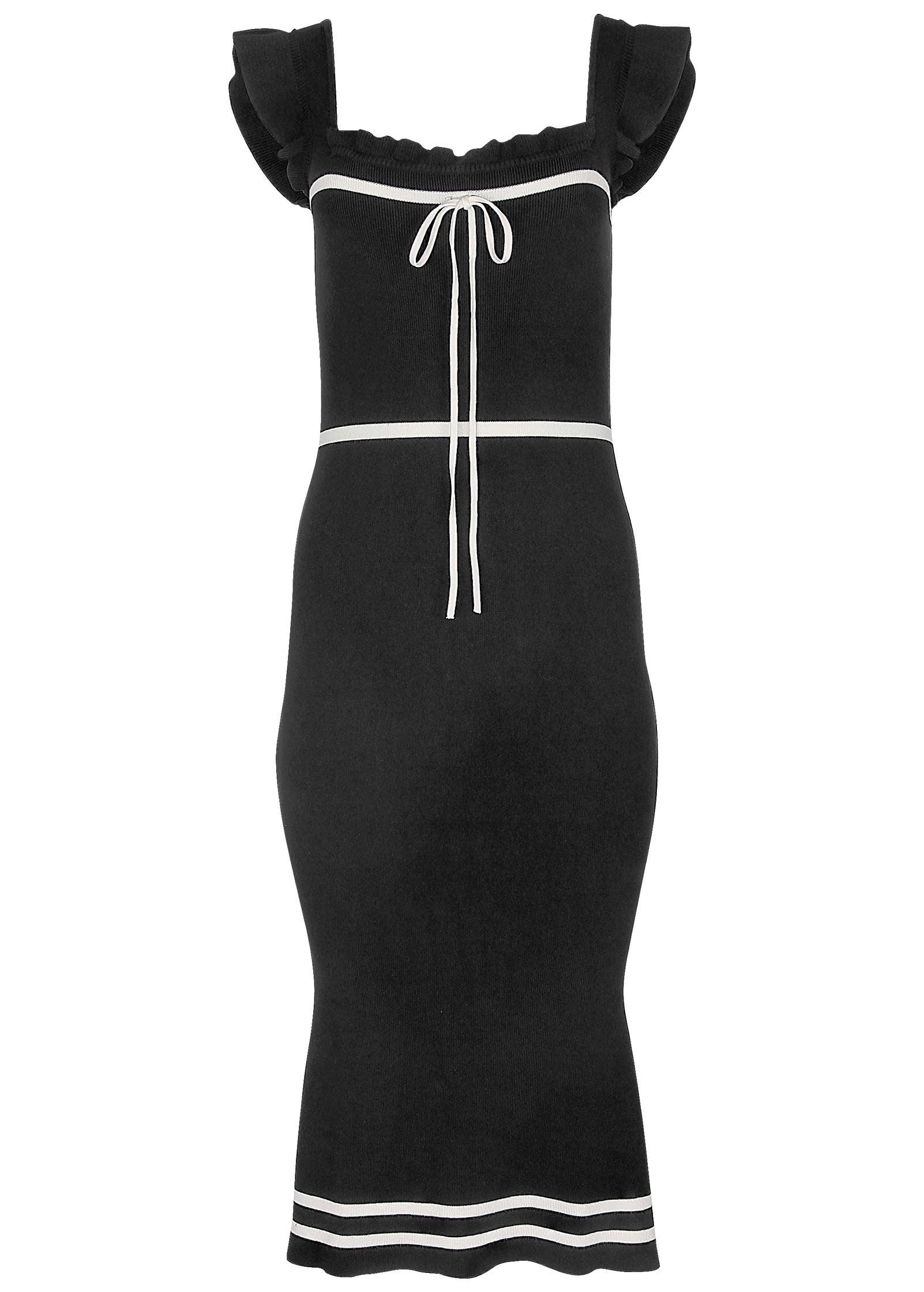 Ruffle Contrast Midi Dress Jet Black