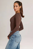Modal Plunge Long Sleeve Bodysuit in Chocolate Brown