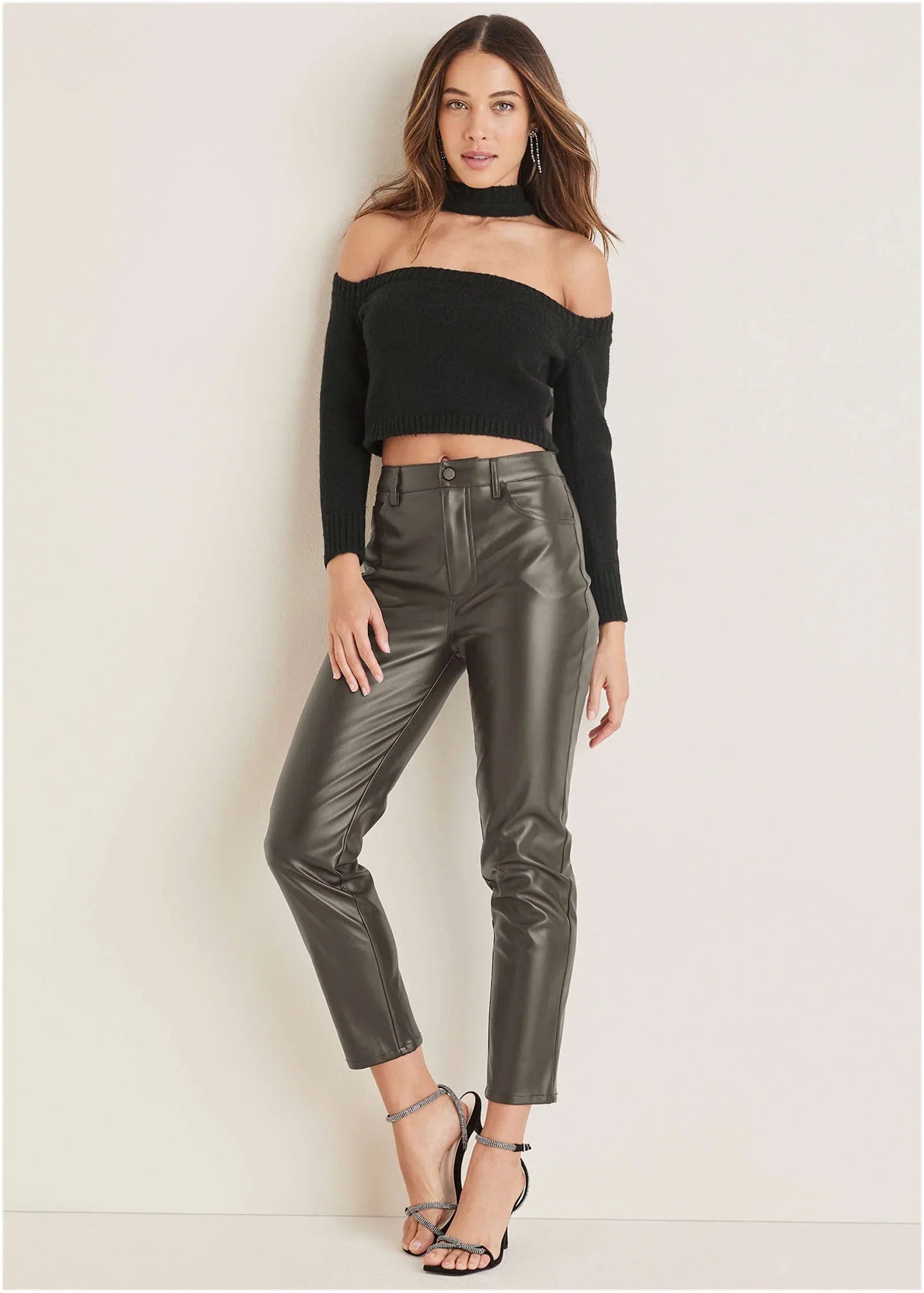 Faux Leather Straight Pants Brown