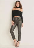Faux Leather Straight Pants Brown