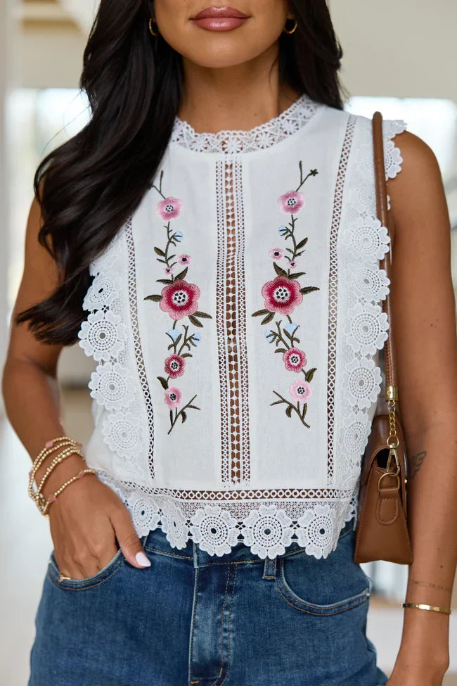 Maddie Floral Applique Lace Tank