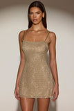 Embellished Soft Scoop Backless Fitted Mini Dress in Gold