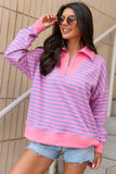 Keep It Easy Purple And Pink Striped Quarter Zip Pullover
