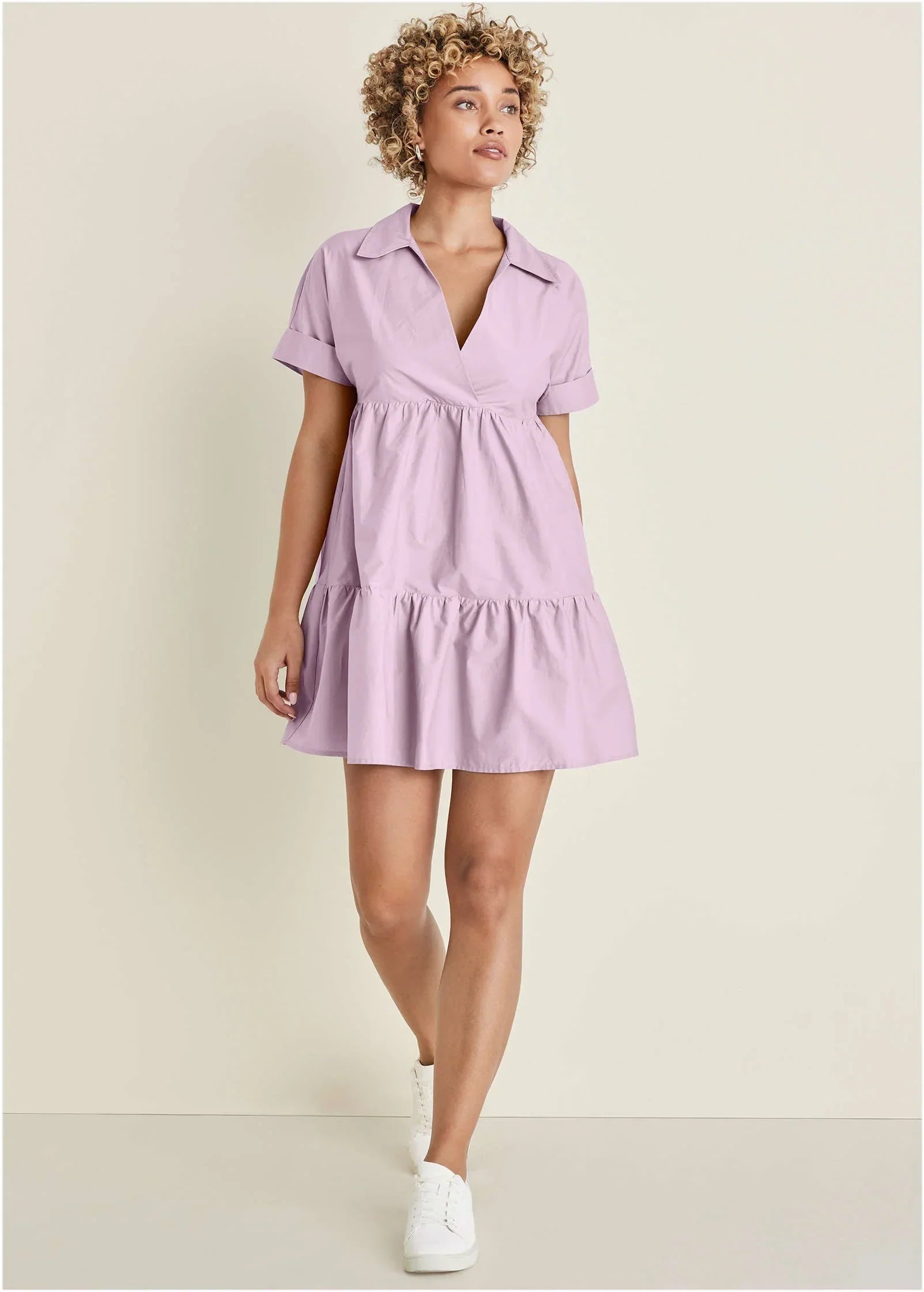 Cotton Poplin Tiered Dress Lilac