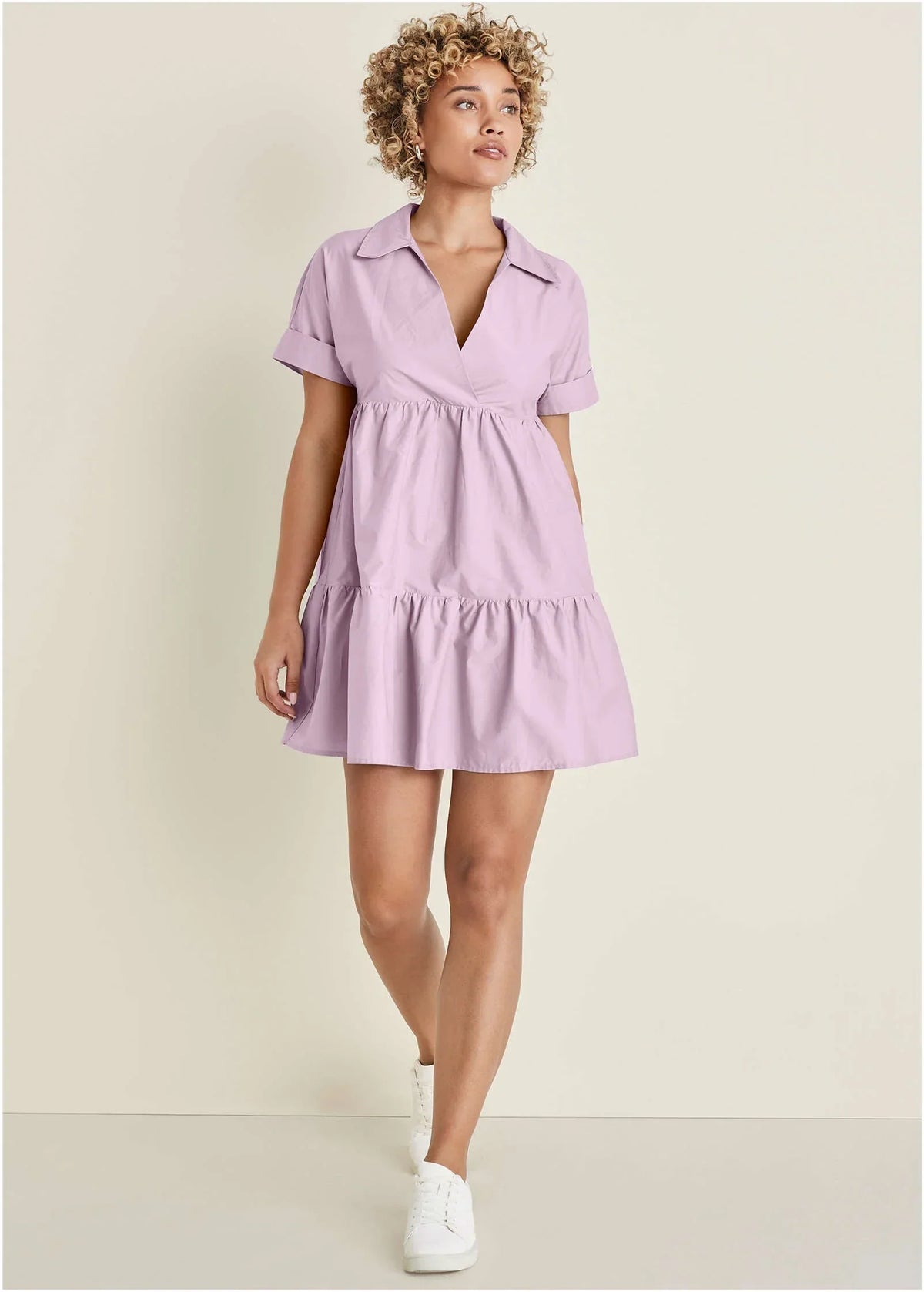 Cotton Poplin Tiered Dress Lilac
