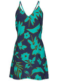 Low Back Cover Up Dress Blue Block Floral