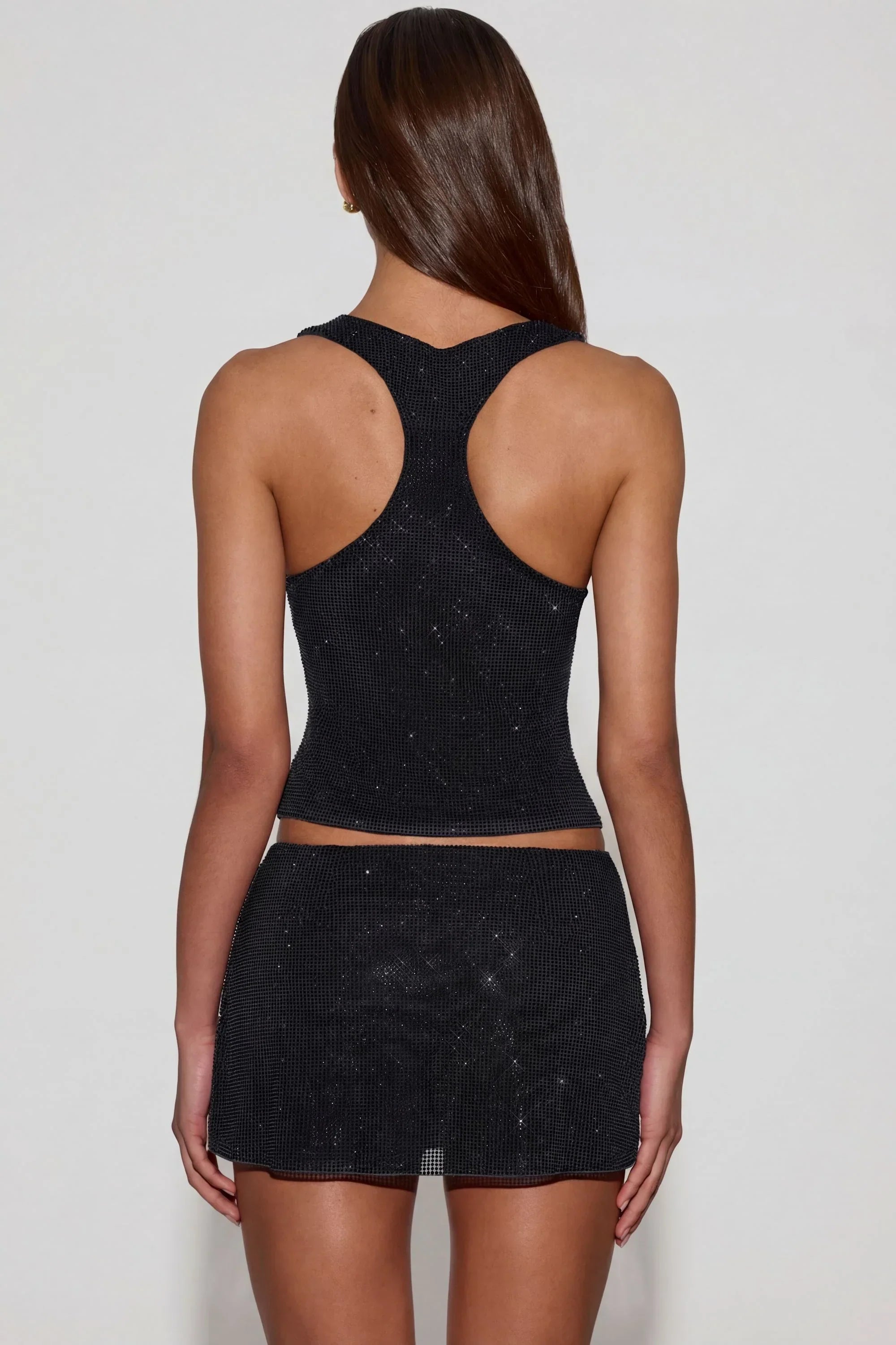 Embellished Jersey Scoop Neck Racerback Top in Black