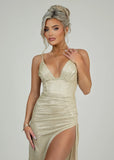Elegant Desire Glitter Split Gown Champagne Glitter