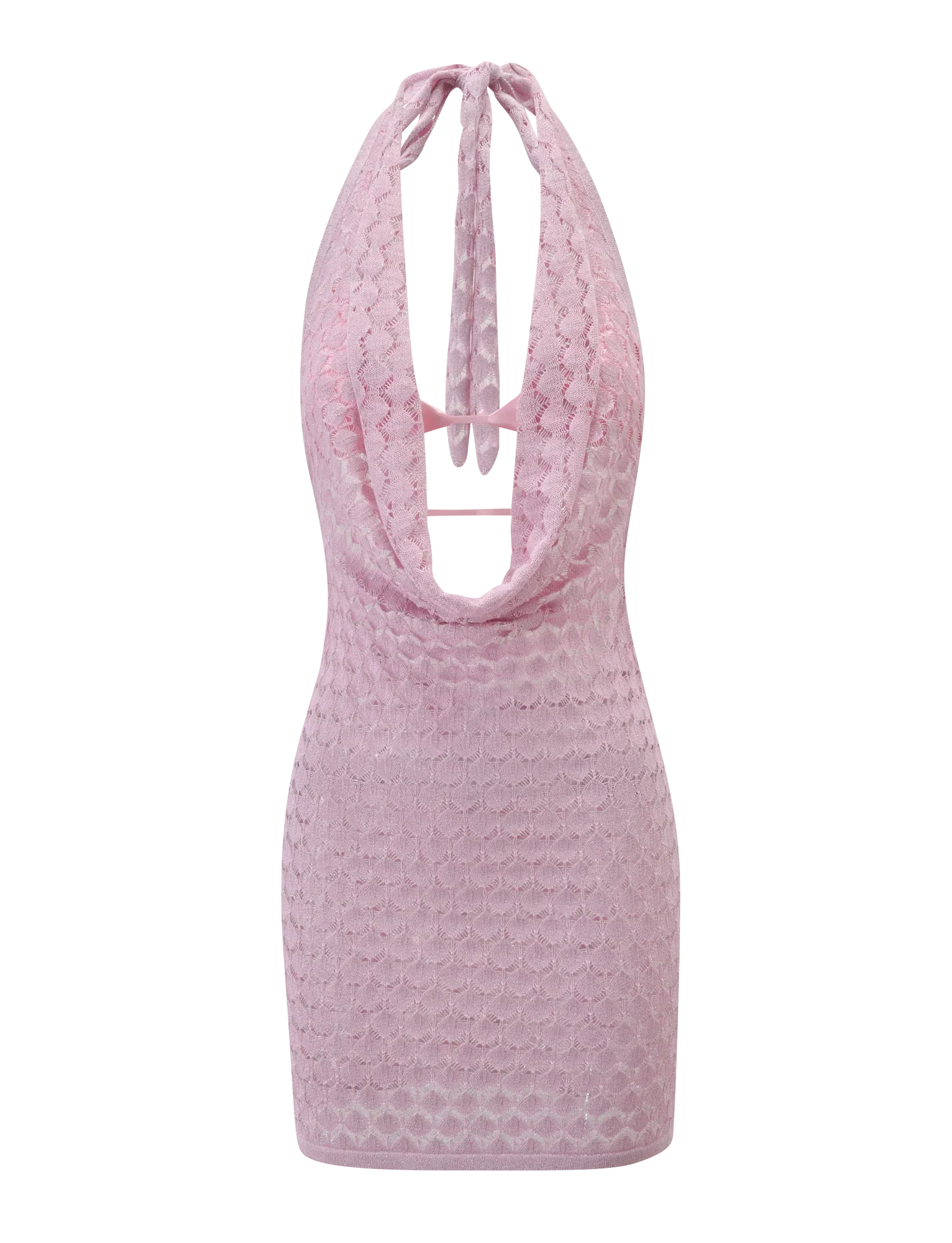 MAKENZIE CROCHET MINI DRESS SHIMMER PINK