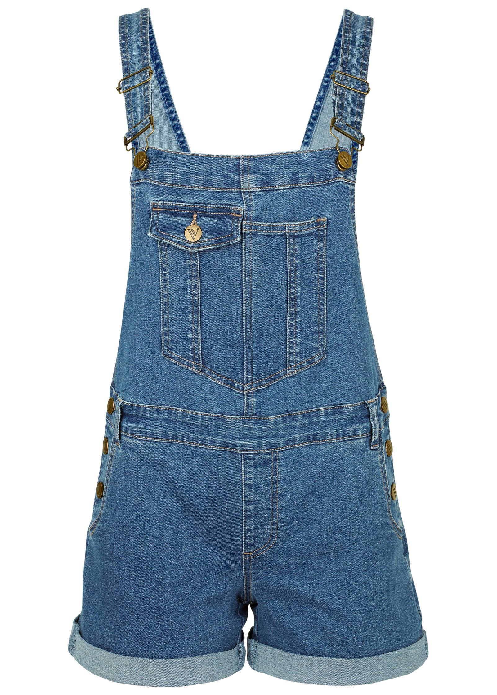 V Back Denim Overalls Medium Wash