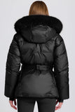 Waterproof Faux Fur Hood Ski Jacket in Black