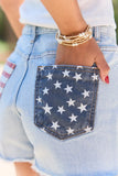 Americana Light Wash Distressed Denim Shorts