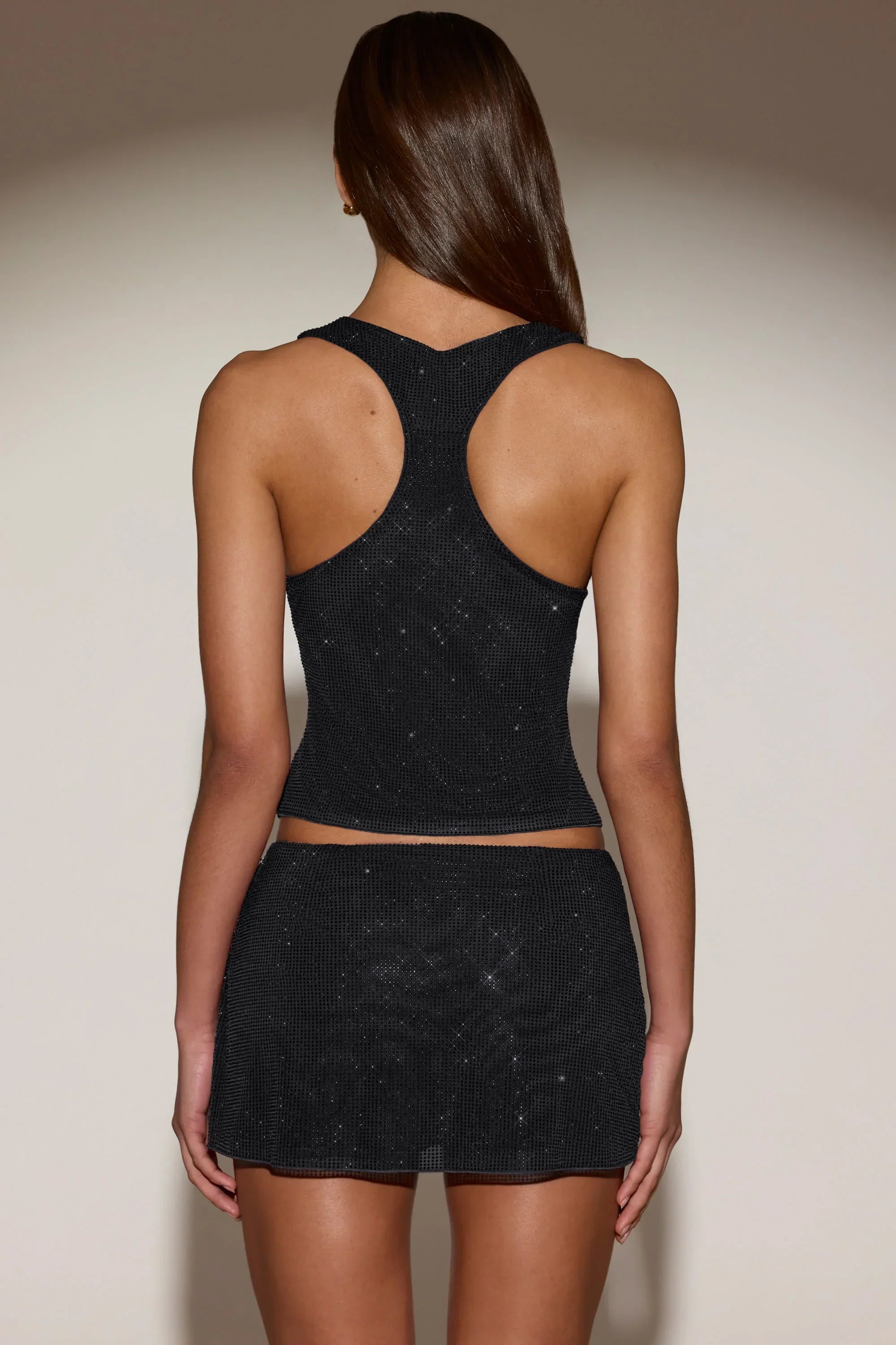 Embellished Mid Rise A Line Mini Skirt in Black