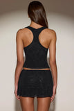Embellished Mid Rise A Line Mini Skirt in Black