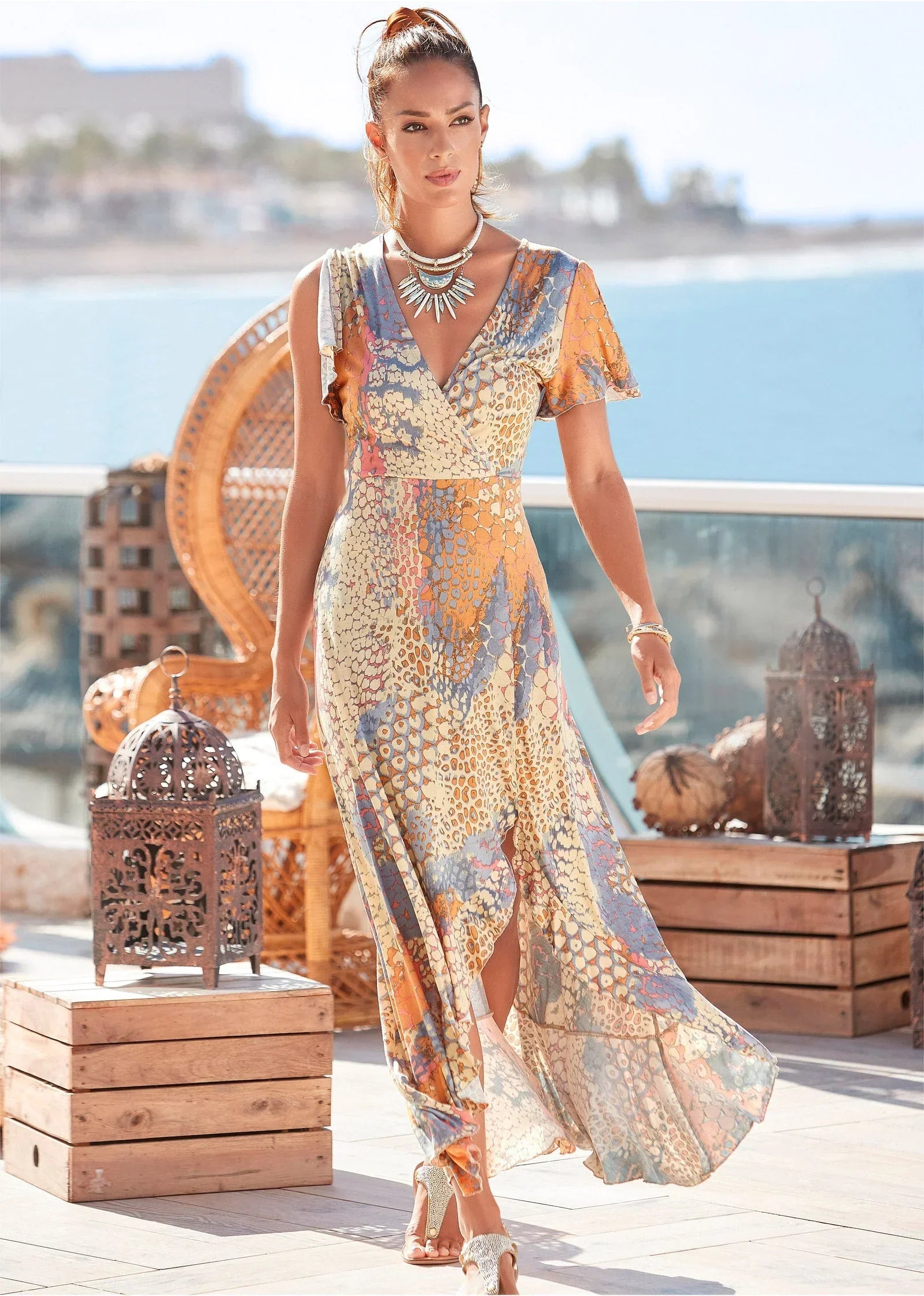 Wrap Maxi Dress Orange Multi
