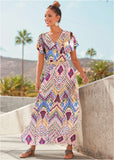 Abstract Print Maxi Dress White Multi