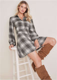 Brushed Plaid Dress White Black