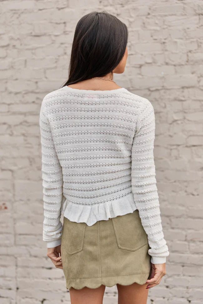 Charlotte Ivory Open Knit Ruffle Trim Sweater SALE