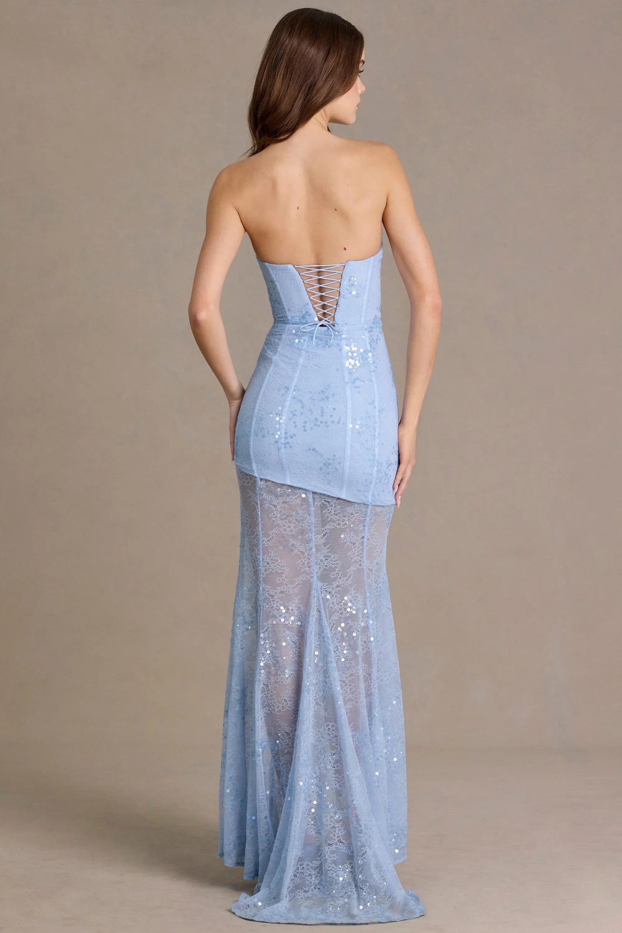 Embellished Lace Corset Gown in Sky Blue