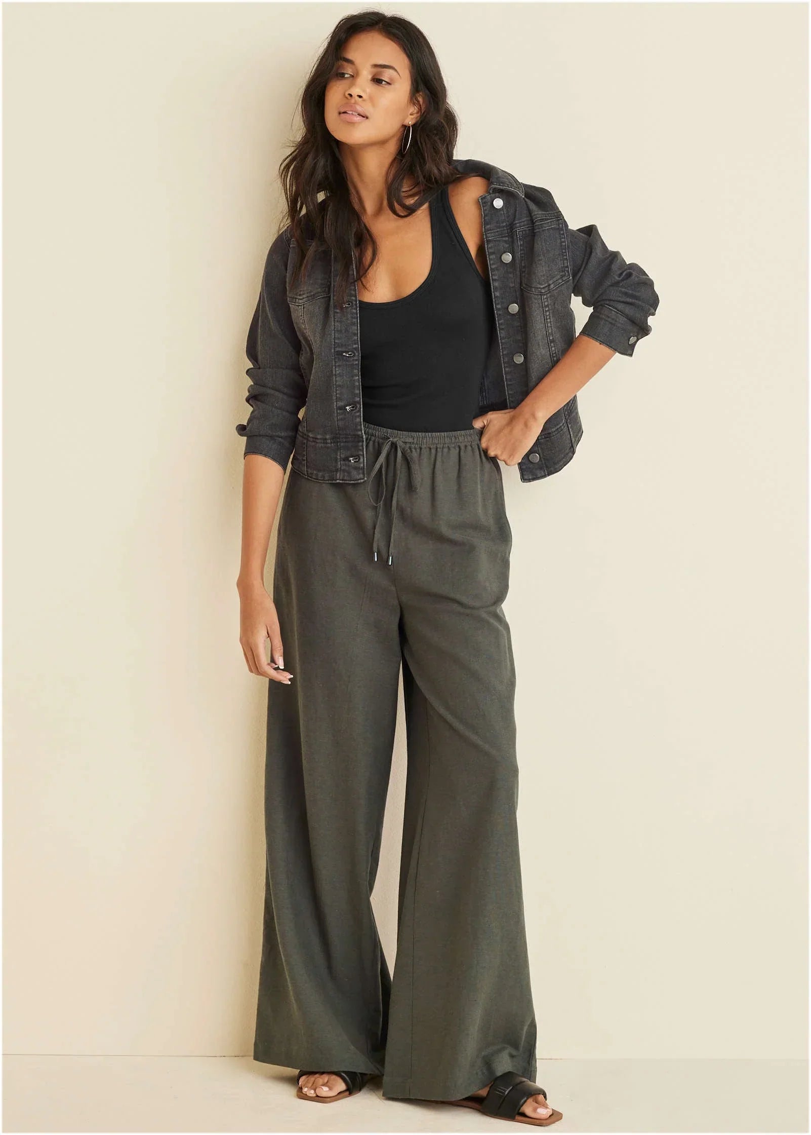 Linen Wide Leg Pant Olive