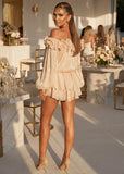 Whimsical Embrace Ruffle Mini Dress Beige